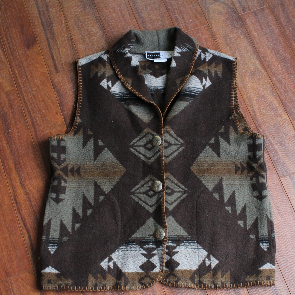Rhonda Stark Brown Geometric Patterned Vest